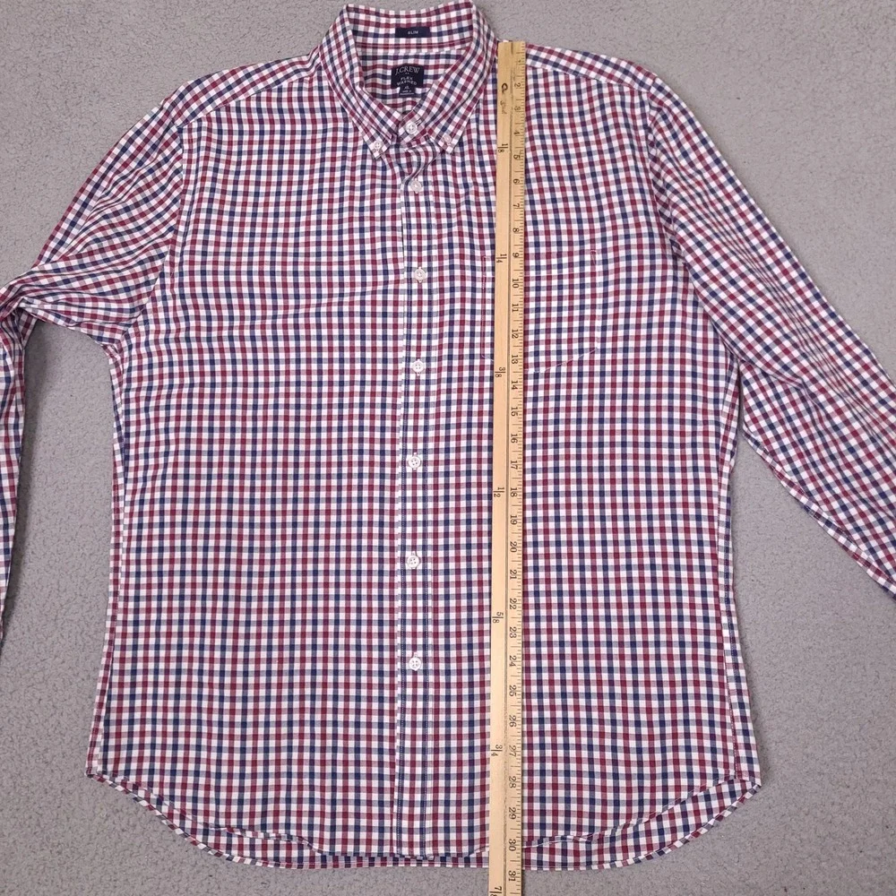 J Crew Shirt Mens XL Slim Fit Red White Blue Gingham Plaid Flex Washed Button Up